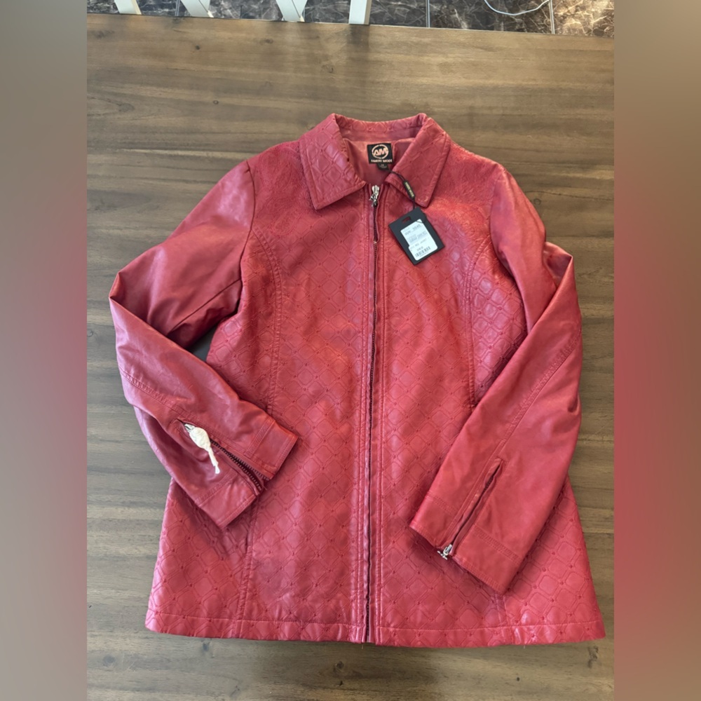 Ameri Mode Dark Red Faux Leather Jacket Nwt Size M - image 5